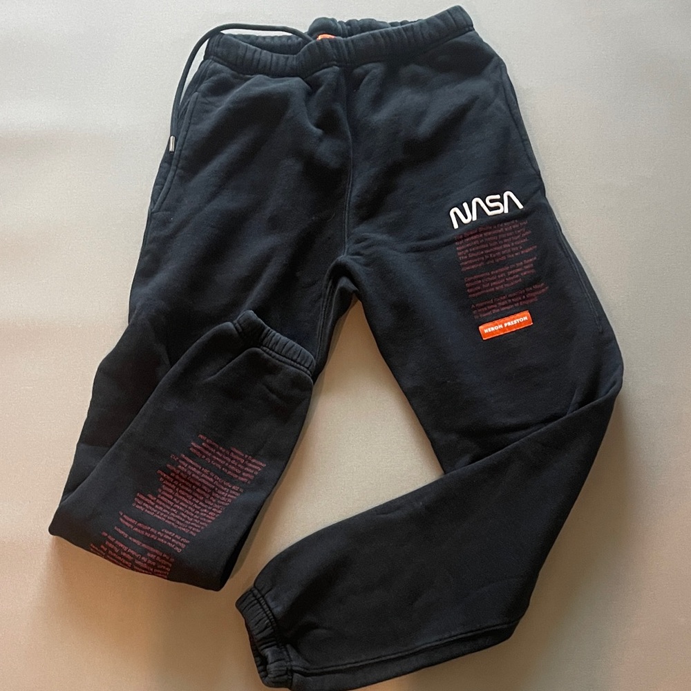 Heron Preston Black NASA Sweatpants with Red Accents